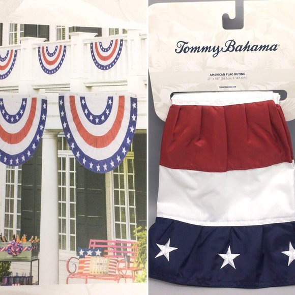 x3 Tommy Bahama Embroidered Star American Flag Bunting Set Handcrafted July 4th